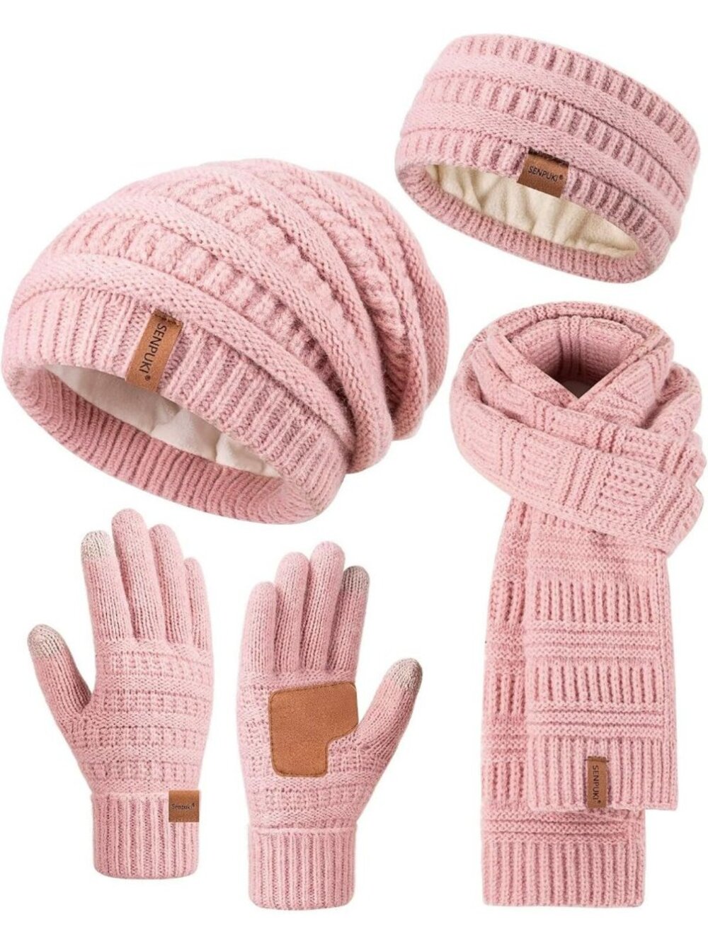 Cozy Winter Beanie, Scarf & Gloves Set - Slouchy Knit Hat, Ear Warmer
